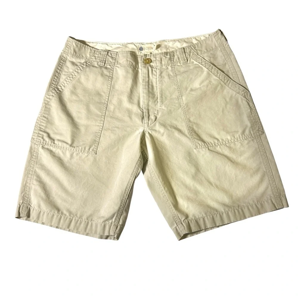 J. Crew Men's Khaki Cotton Dock Shorts with Patch Pockets. Size 35